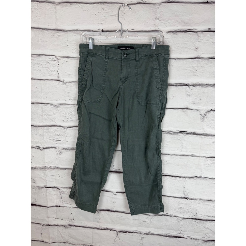 Liverpool Olive Green Linen Blend Cropped Utility Pants Size 4/27 - Picture 4 of 6